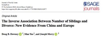 The Inverse Association Between Number of Siblings and Divorce: New Evidence From China and Europe.